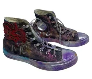 Converse Sneakers Customized Black Silver Womens 8 thumbnail 1