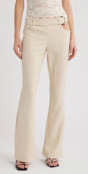 Lioness Yves pinstripe cutout belted flare pants thumbnail 1