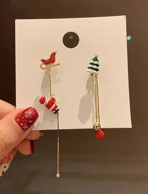 Santa Claus Threader Earrings Cute Retro Asymmetrical Climbing Santa Claus‎ thumbnail 1