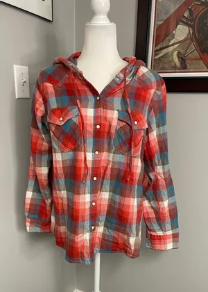 Carhartt Wrangler Retro Womens Flannel hoodie shirt button Down large lightweight thumbnail 1
