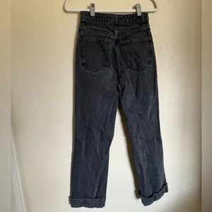 ZARA Cuffed Hem‎ Folded Over High Rise Wide Leg Jeans Sz 4 Black Distressed thumbnail 5