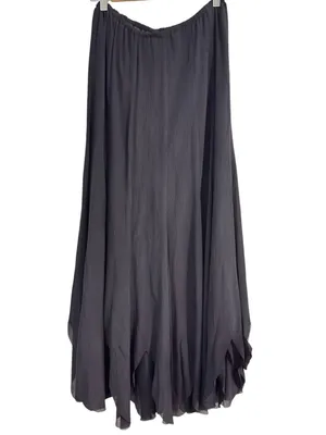 Express Black Silk Maxi Skirt Size S Flowy Handkerchief Hem Boho Elegant thumbnail 4