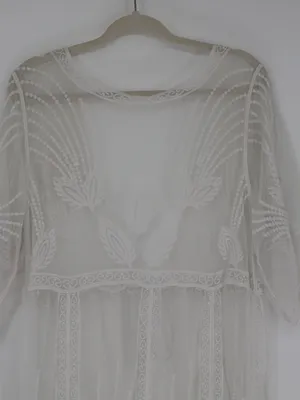 Cupshe Ivory Floral Lace Boho Kimono Maxi Swim Cover Up Long Sheer Mesh Medium thumbnail 12