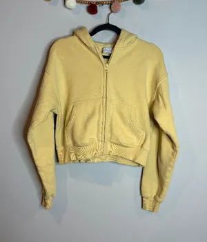 TNA Aritzia Cozy Fleece Boyfriend zip up sweatshirt Yellow thumbnail 1