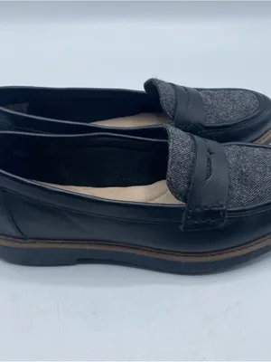 Clarks Raisie Aletta Black Leather Gray Tweed Slip-On Penny Loafers 7M Cushion thumbnail 3