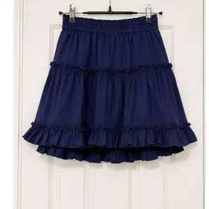 Hill House Navy Linen Tiered Ruffle Mini Skirt XS Elastic Waist Lined Cottage thumbnail 2