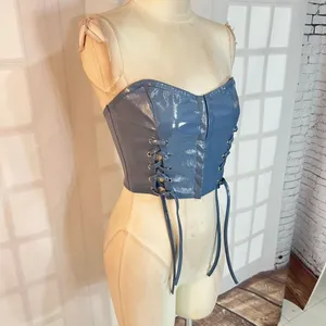 🔥🔥 5/$25 sale 🔥🔥 Tic Toc Light Blue Patent Leather Lace Up High Key Flirt Corset thumbnail 3
