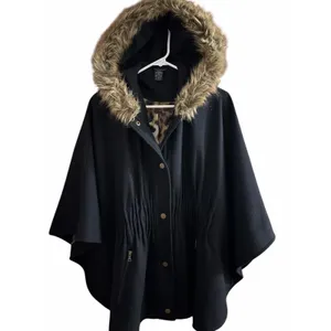Moda International Hooded Wool Blendd Cape Coat Poncho thumbnail 2