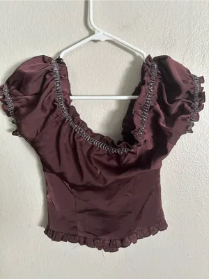 Urban Outfitters Abigail Ruffle Corset Top XS Burgundy Coquette Cottagecore thumbnail 6