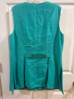 Vintage Maggy London Teal Sleeveless Linen Vest thumbnail 4