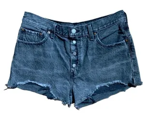 Levi’s 501 Denim Cutoff Shorts Black Button Fly Grunge Faded Distressed Size 29‎ thumbnail 1
