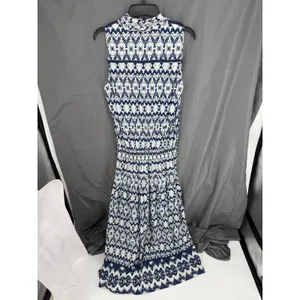 Lola Australia Maxi Dress S Blue White Morocco Ikat Cotton Beach‎ Wedding Guest thumbnail 6