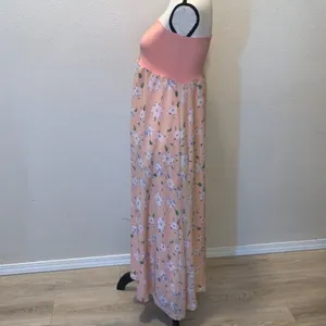 Light pink floral stretchy lined strapless Summer maxi dress thumbnail 4