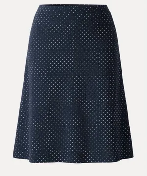 OGL Women XS Navy Blue White Polka Dot Stretch Cotton A-Line Flare Skirt New thumbnail 1