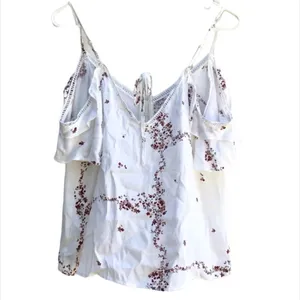 Anthropologie Current Air Nelli Boho Lattice Trim Cold Shoulder Top L thumbnail 2