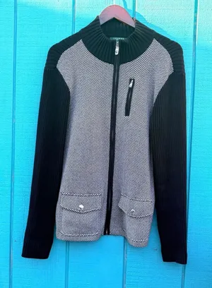 Lauren Ralph Lauren XL Full Zip Grandpacore Cardigan Sweater Chevron Cotton‎ thumbnail 1