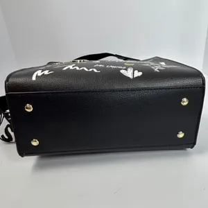 Karl Lagerfeld Paris Black Leather Graffiti Tote Bag‎ Crossbody Strap thumbnail 5