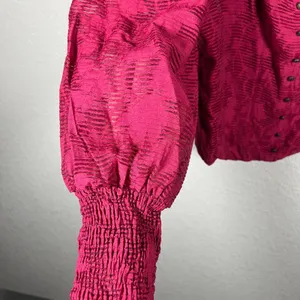 Anthropologie Womens Puff Sleeve Blouse Top L Burgundy Red Romantic Goth Vamp thumbnail 4