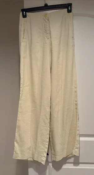 Zara Light Cream Wide-Leg High-Rise Trousers thumbnail 1