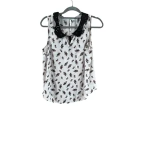 Women's Lauren Conrad M White Floral Sleeveless Blouse thumbnail 2