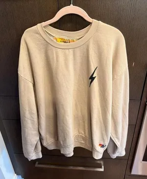 Aviator Nation Bolt Stitch Relaxed Crewneck Sweatshirt in sand women's large thumbnail 1