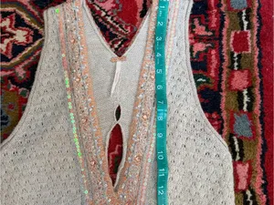 Free People Beaded Knit Mini Dress in Beige with Sequin Trim thumbnail 7