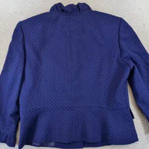 Vintage Tahari Levine Womens Blue Textured Ruffle Neck Button Blazer Jacket 10 thumbnail 4