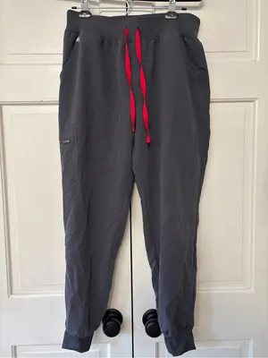Figs Zamora Charcoal Gray Jogger Scrub Pants Red Drawstring Size Large Petite thumbnail 2