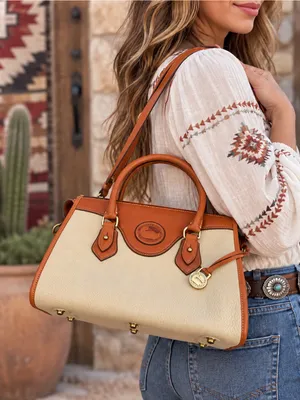 Vintage Dooney Bourke Cream/ British Tan Shoulder Satchel Bag Purse Y2K Leather thumbnail 1