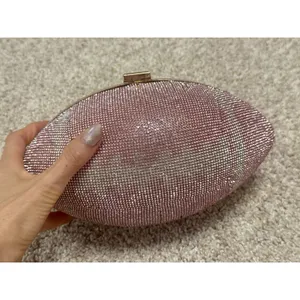 Pink Rhinestone Crystal Football Evening Clutch Gold Chain Shoulder Bag NWT thumbnail 9