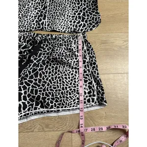 NWOT‎ Womens Loft black white leopard print satin button up shorts pajamas MP SP thumbnail 6