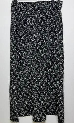 VTG 90s Women‎ Fairy Indie Grunge Maxi Skirt Large Black Ditsy Floral USA Made thumbnail 1