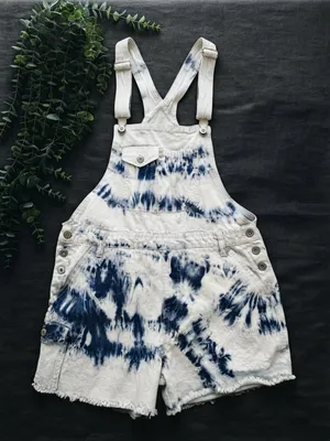 No Boundaries Tie Dye Denim Overalls Shorts XL 15-17 Raw Hem thumbnail 2