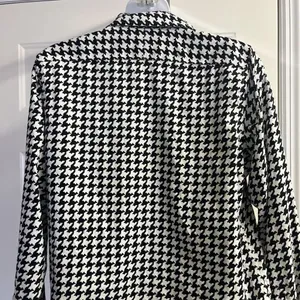 Lauren Ralph Lauren Size PM Houndstooth No Iron Button Down Ahirt Blouse Black W thumbnail 9