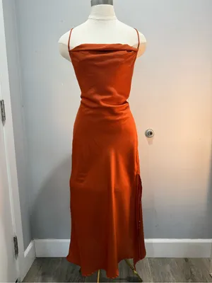 Astr Satin Gaia Midi Dress - Rust Orange thumbnail 5
