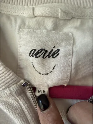 Aerie Cream Zip-Up Sweatshirt Medium thumbnail 3