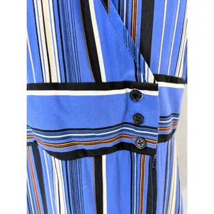Band Of Gypsies Blue Striped Faux Wrap Dress Flutter Sleeve‎ Ruffle Hem L thumbnail 6
