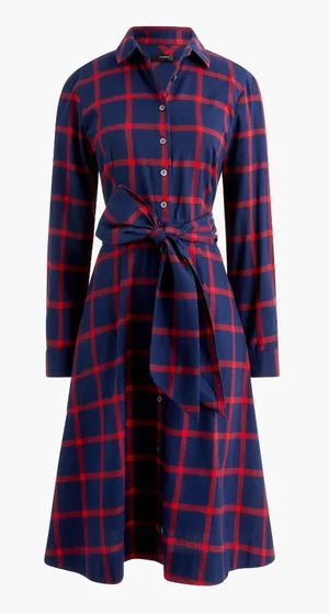 NWT J. Crew Size 2 Navy Blue Red Plaid Tie-Waist Flannel Belted Shirt Dress NEW thumbnail 1