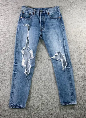 Levi's 501 Original Fit Jeans Women 28x28 Blue Distressed Button Fly Fit 28x27 thumbnail 1