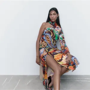 Zara Paisley Floral Print One Shoulder‎ Midi Dress Asymmetric Party Size XS thumbnail 3
