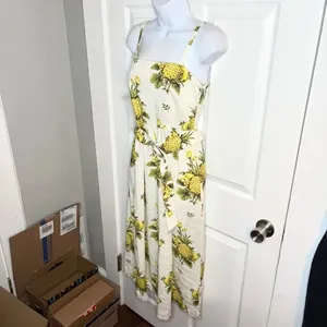 TAHARI Linen Blend Vintage Pineapple Strapless Midi Dress Cream Yellow 8 NWT thumbnail 5