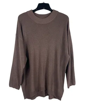 Free People FP Beach Oversized Pullover Sweater Brown Cotton Blend Stretch NWT L thumbnail 1