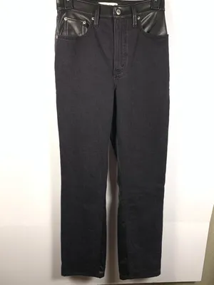 Abercrombie Jeans Womens 25R Black 90s Straight Ultra High Rise Faux Leather thumbnail 2
