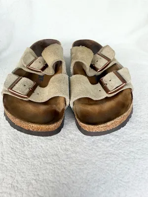 Birkenstock Women’s Suede 2-Strap Buckle Slide Sandals Beige EU 37 US 6 thumbnail 4