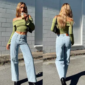Princess Polly Booran Light Wash Denim Wide Leg Center Seam Jeans thumbnail 10
