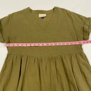Universal Thread Olive Green V Neck Babydoll Dress Women XS Short Sleeve Pockets thumbnail 4