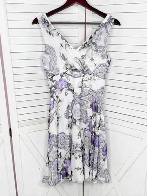 WHBM Floral Paisley Chiffon Fit Flare Sleeveless Dress White Purple Size 6 Fairy thumbnail 9