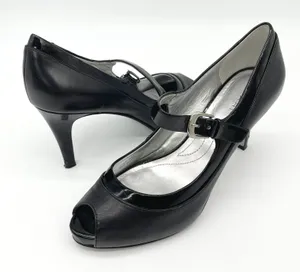 Tahari Womens Mary Jane Helen Heels 7.5 Black Pumps Evening Peep Toe Timeless‎ thumbnail 1