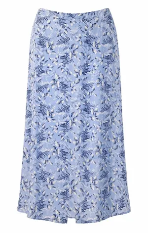 Sag Harbor Women's Blue Tropical Leaf Midi Skirt A-Line Casual Summer Vacation thumbnail 1
