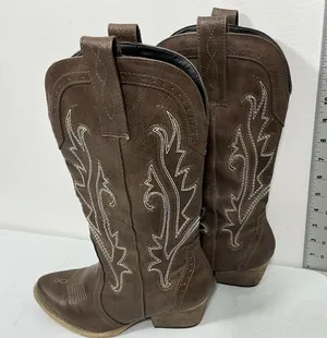 Womans Rollda Collection Pullon Midcalf Western Boots 6 Brown Embroidered Nwd thumbnail 1